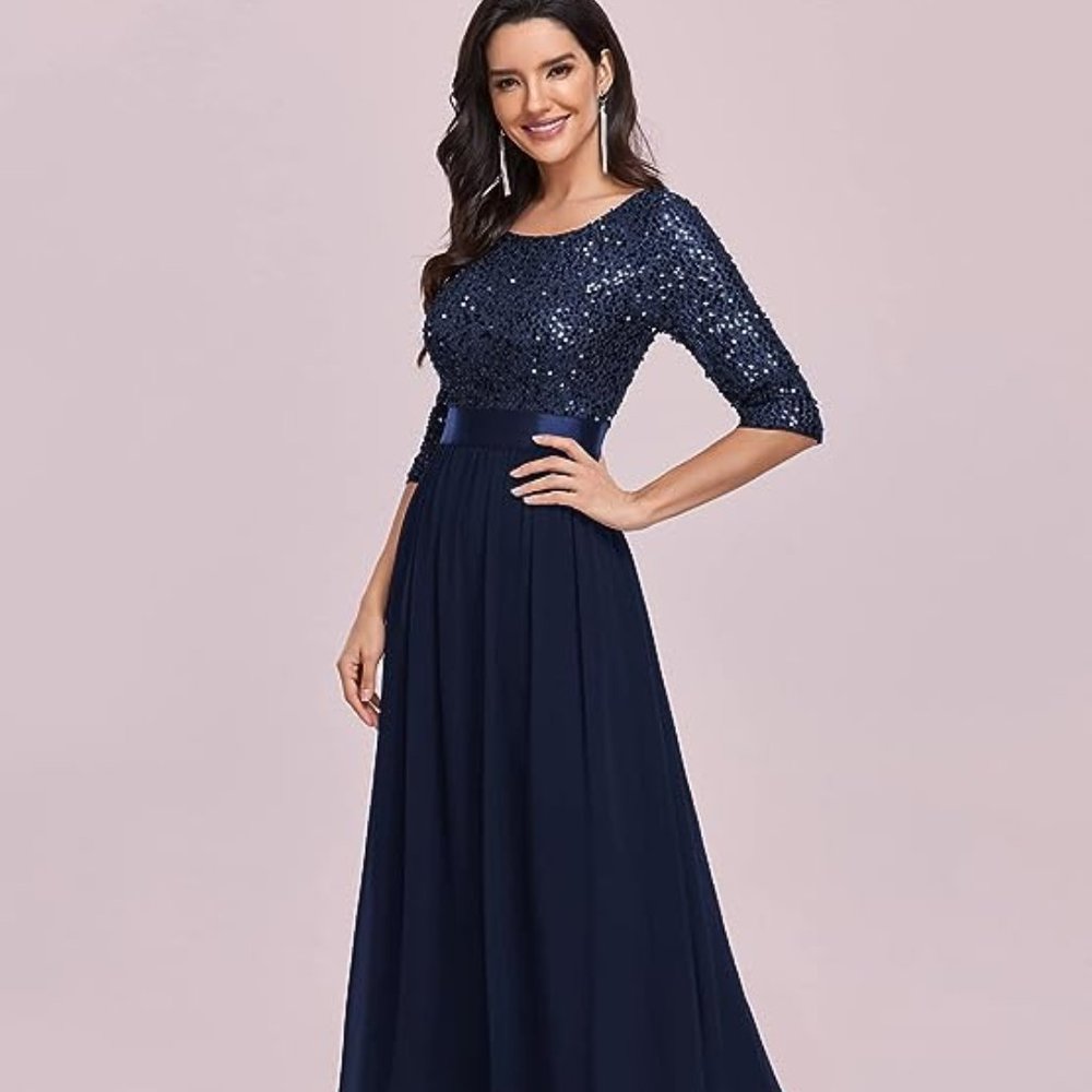 Ever Pretty long navy blue sequin gown size 16